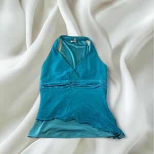 Page 100% silk teal asymmetrical mesh babydoll tank top y2k fairy boho mcbling